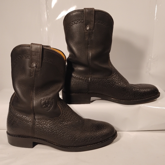 ARIAT HERITAGE ROPER BOOT BLACK FULL GRAIN LEATHER MENS 10 EXCELLENT CONDITION - Picture 2 of 10